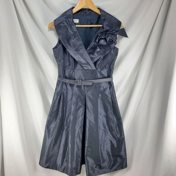 Teri Jon By Rickie Freeman Women's Blue Fit and Flare Dress Back Zip Size 2  - threedaughtersproperties.com